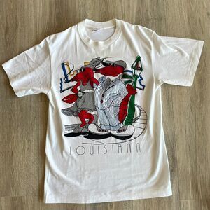 Vintage 1980's Single Stich Louisiana Crawfish Graphic T Shirt Bayou Boil Whimsy
